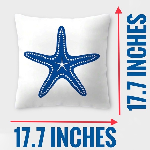 Pillow Cover Coastal Starfish Nautical Beach Zip Square White Blue 17.7 X 17.7 - Picture 5 of 13